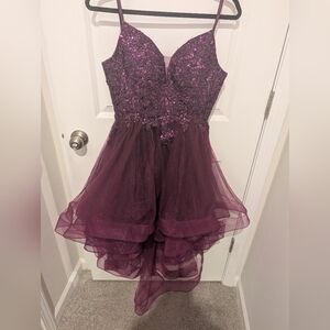 Plum Sequin High-Low Party Dress